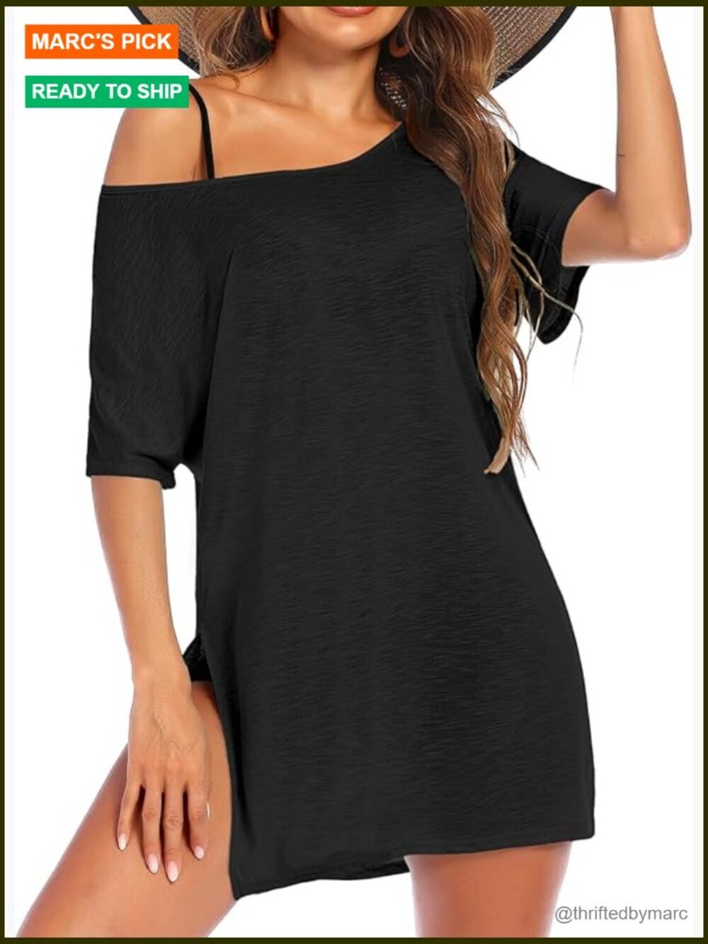 Women's Short Sleeve Swimsuit Beach Cover Up Shirt Dress Side Slit